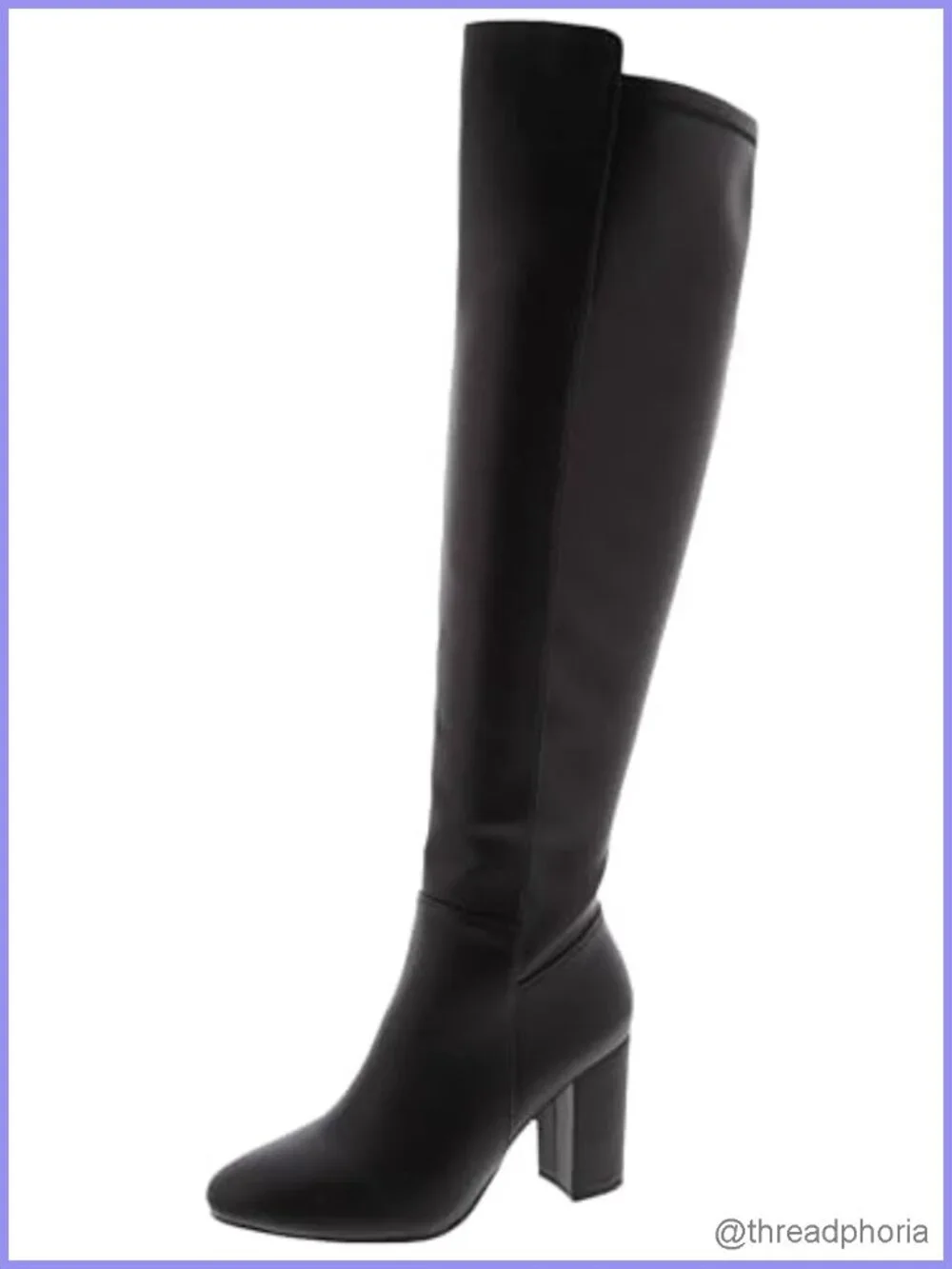 Over the Knee Boots for Women Faux Leather Chunky Block Heel Almond Toe Inside